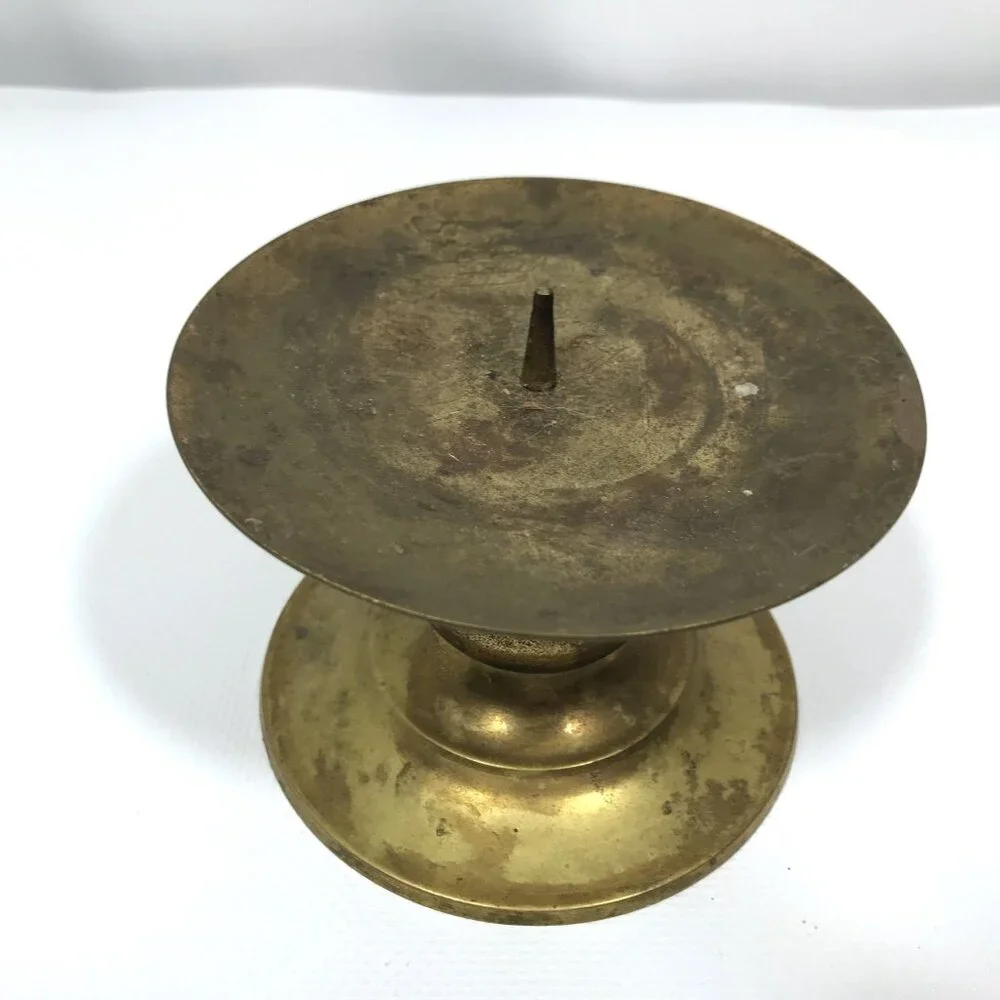 Vintage MCM Solid Brass Pedestal Candle Holder - Picture 2 of 4